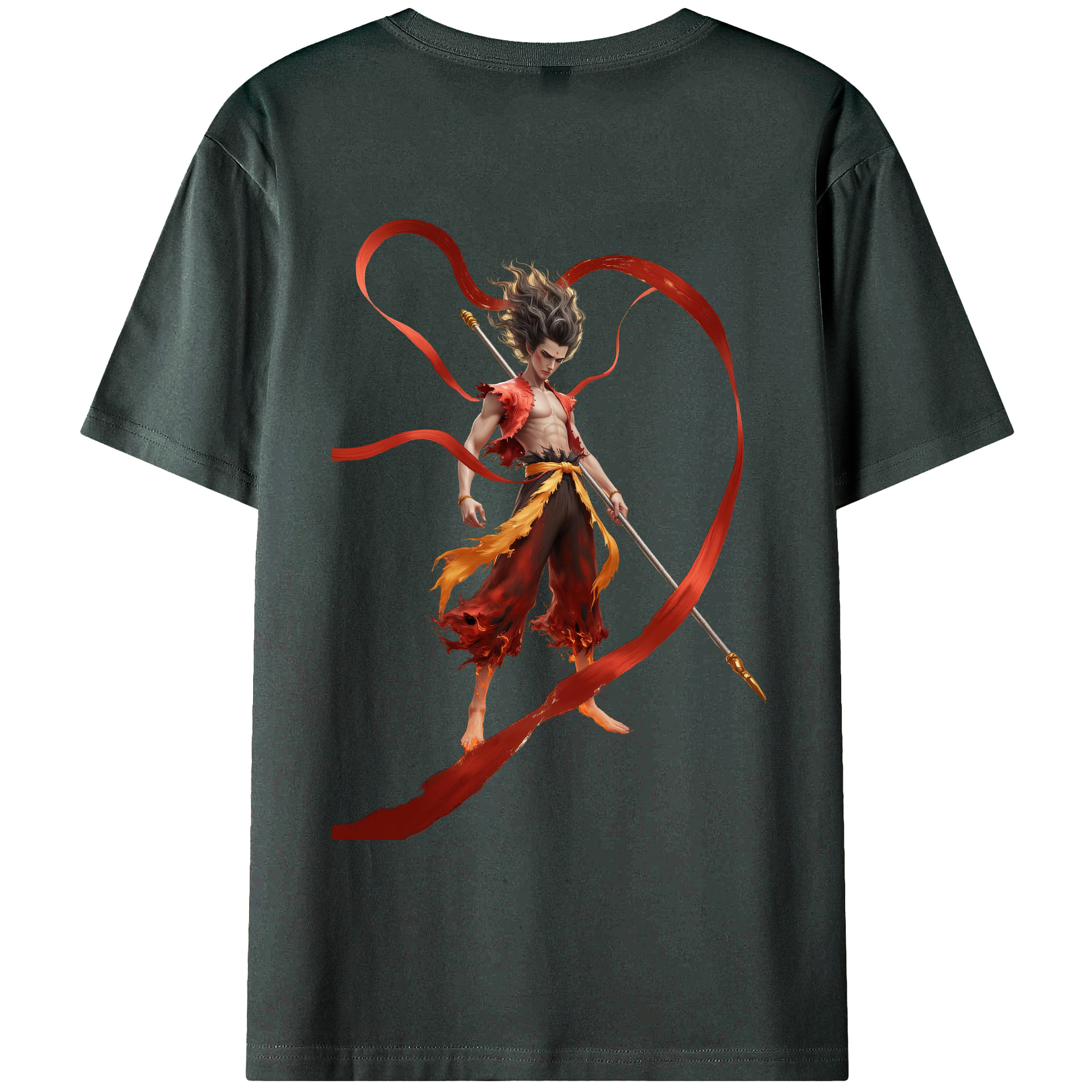 （画像用） Ne Zha 2 ナタ 魔童の大暴れ 綿100％ メンズ半袖Tシャツ（バックプリント） 通気性